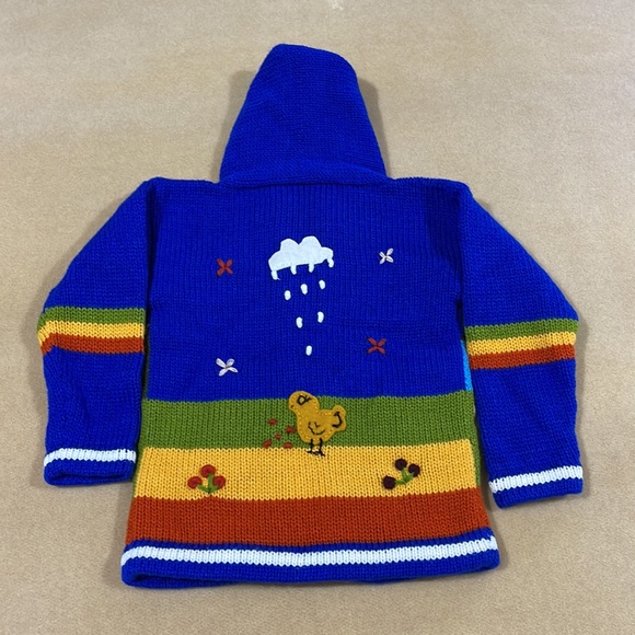 BNWT PERUVIAN TODDLERS ACRYLIC KNIT ZIP FRONT SWEATER HOODIE WITH FELT ANIMALS - Picture 4 of 6